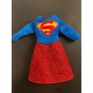 Mattel Supergirl Barbie Doll Dress Blue Red Glitter Costume DC Comics Accessory